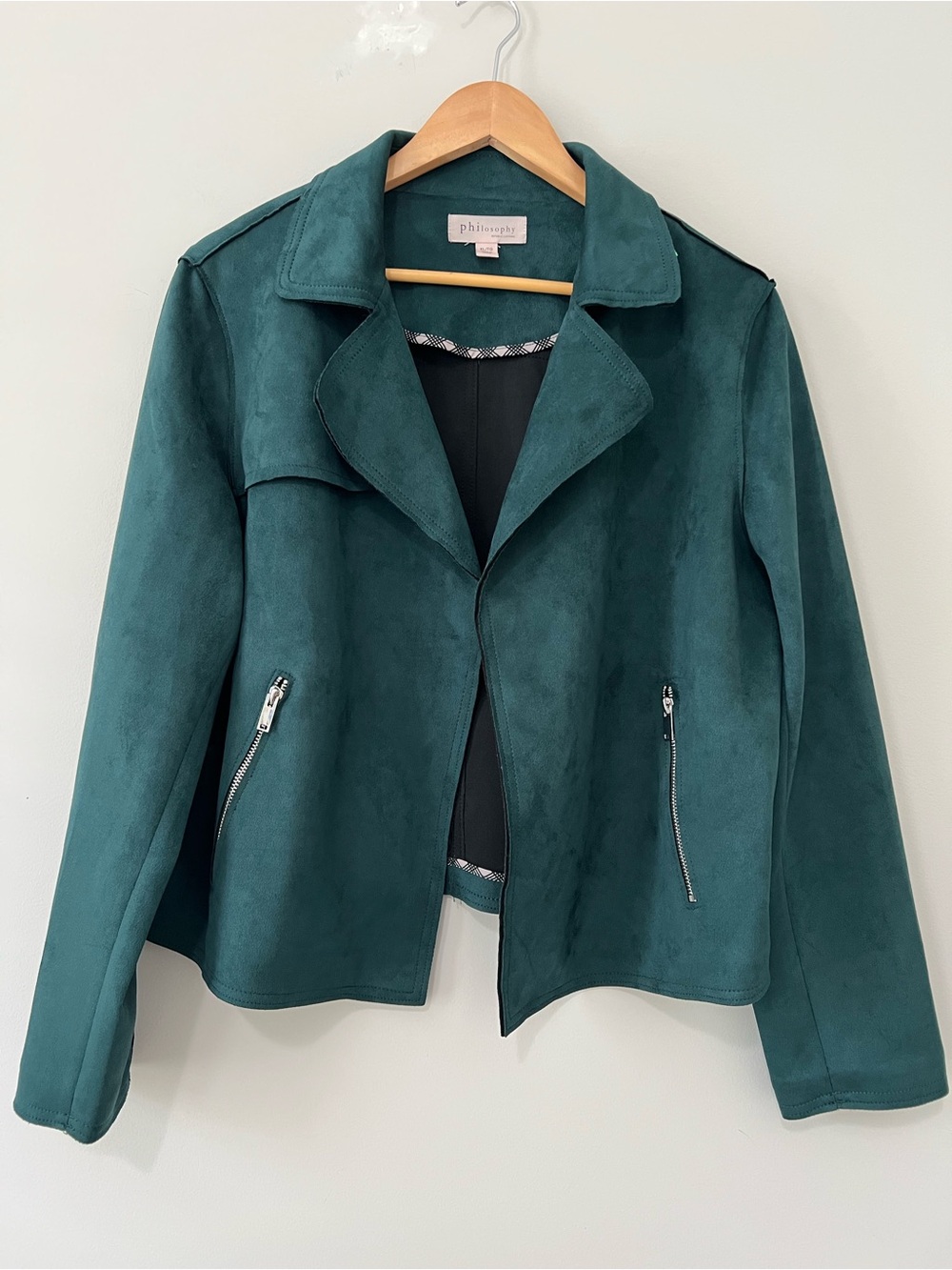 Philosophy Dark Forest Green Faux Suede Moto Jacket XL